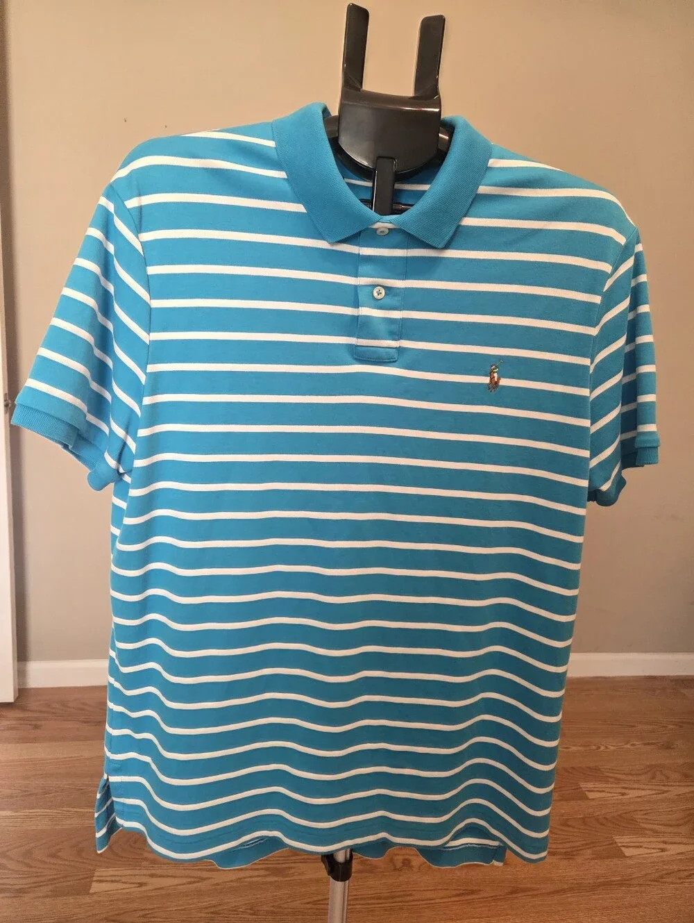 Ralph Lauren Teal & White Striped Polo Size XL